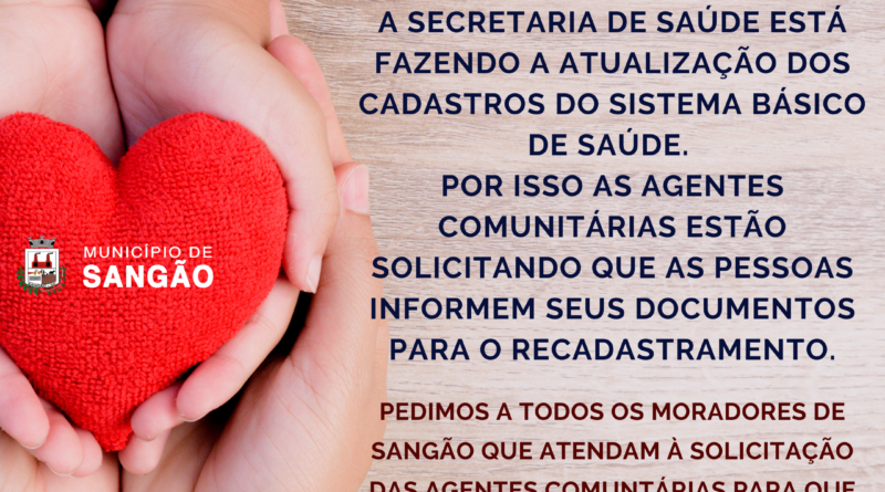 Agentes Comunitárias de Saúde estão realizando a atualização dos cadastros do sistema de saúde básico de Sangão