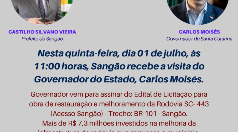 Governo do Estado lança edital de licitação para obras em Sangão.