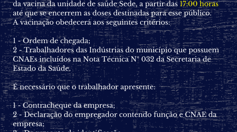 Orientações para a vacinação dos trabalhadores nas indústrias de Sangão